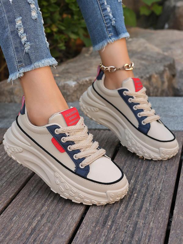 Women's Fashionable Letter Label Design Lace Up Platform Sneakers, Casual Comfortable Sports Shoes for Daily Wear, Perfect for Students and Outdoor Sports