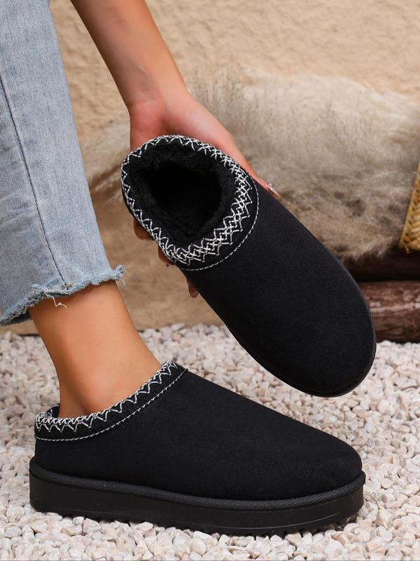 Women's Solid Color Plush Lining Slippers, Casual Soft Comfortable Home Slippers, Warm Slippers for Indoor & Outdoor Wear for Fall & Winter