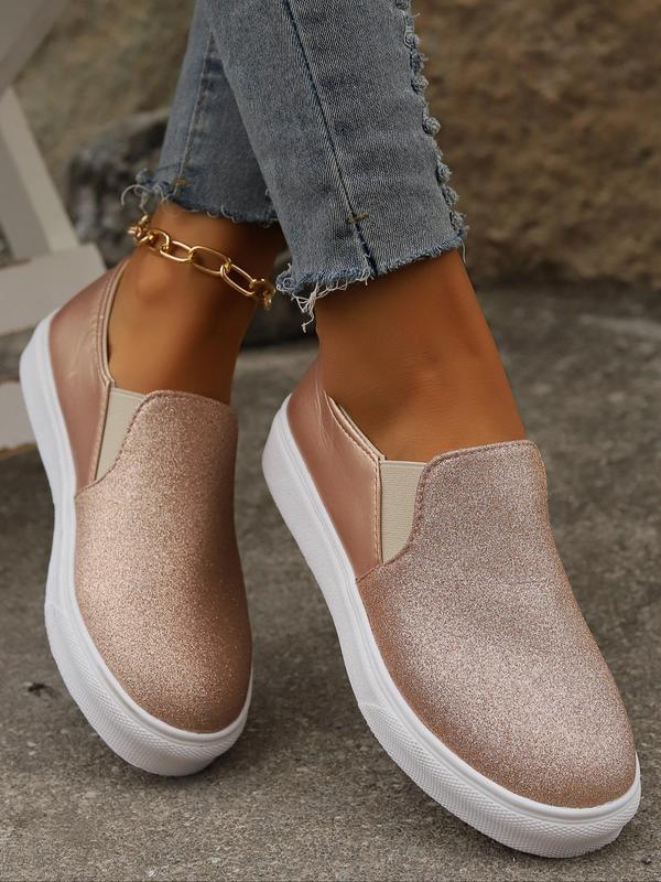 Women's Fashionable Glitter Slip on Sneakers, Casual Comfortable Breathable Shoes for Daily Wear, Female All-match Round Toe Shoes for Daily Wear