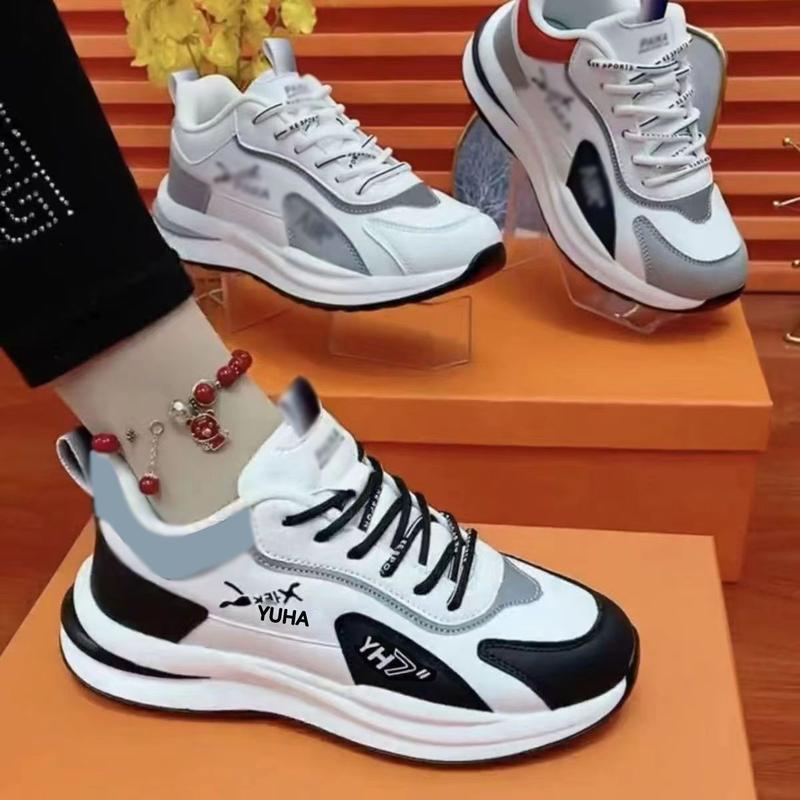 Couple's Leather Surface Sneakers Autumn 2024 New All-Matching Men's and Women's Same Style Casual and Lightweight Dad Shoes Wholesale