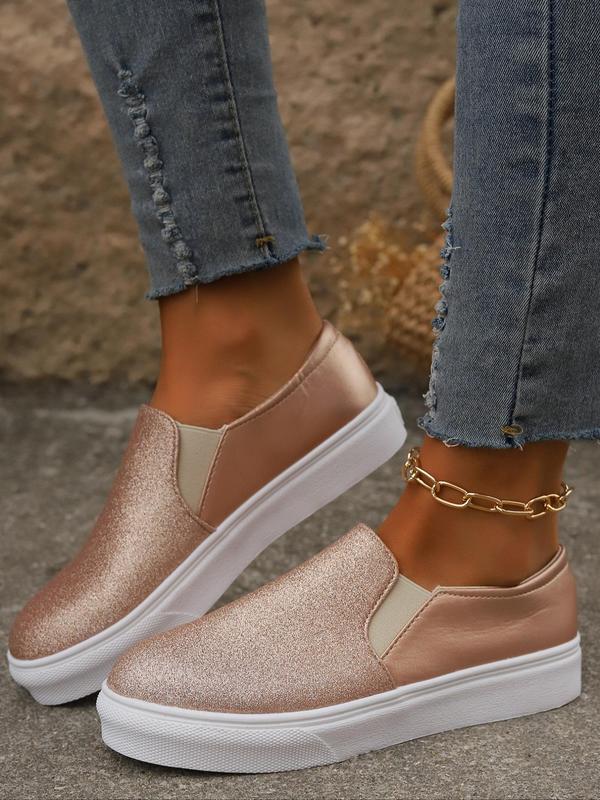 Women's Fashionable Glitter Slip on Sneakers, Casual Comfortable Breathable Shoes for Daily Wear, Female All-match Round Toe Shoes for Daily Wear