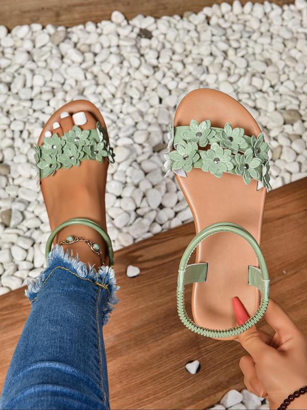 Women's Fashionable Flower Decorated Slip on Sandals, Boho Style Open Toe Sandals for Summer, Lightweight Breathable Comfortable Shoes for Daily Wear