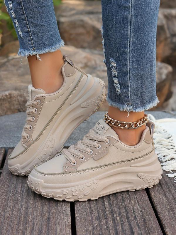 Women's Fashionable Letter Label Design Lace Up Platform Sneakers, Casual Comfortable Sports Shoes for Daily Wear, Perfect for Students and Outdoor Sports