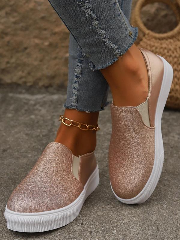 Women's Fashionable Glitter Slip on Sneakers, Casual Comfortable Breathable Shoes for Daily Wear, Female All-match Round Toe Shoes for Daily Wear