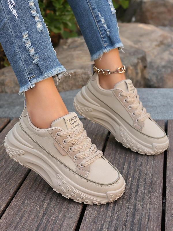 Women's Fashionable Letter Label Design Lace Up Platform Sneakers, Casual Comfortable Sports Shoes for Daily Wear, Perfect for Students and Outdoor Sports