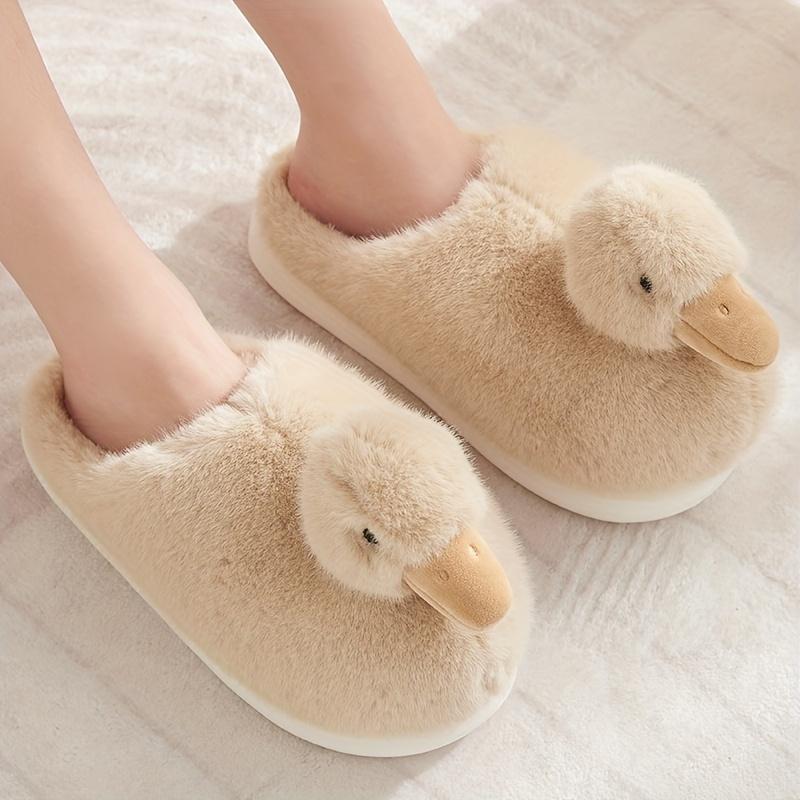 Hearthside Hug, Cozy Cartoon Duck Plush Slippers for Couples - Thick Sole, Non-Slip, Warm Indoor Shoes for Winter