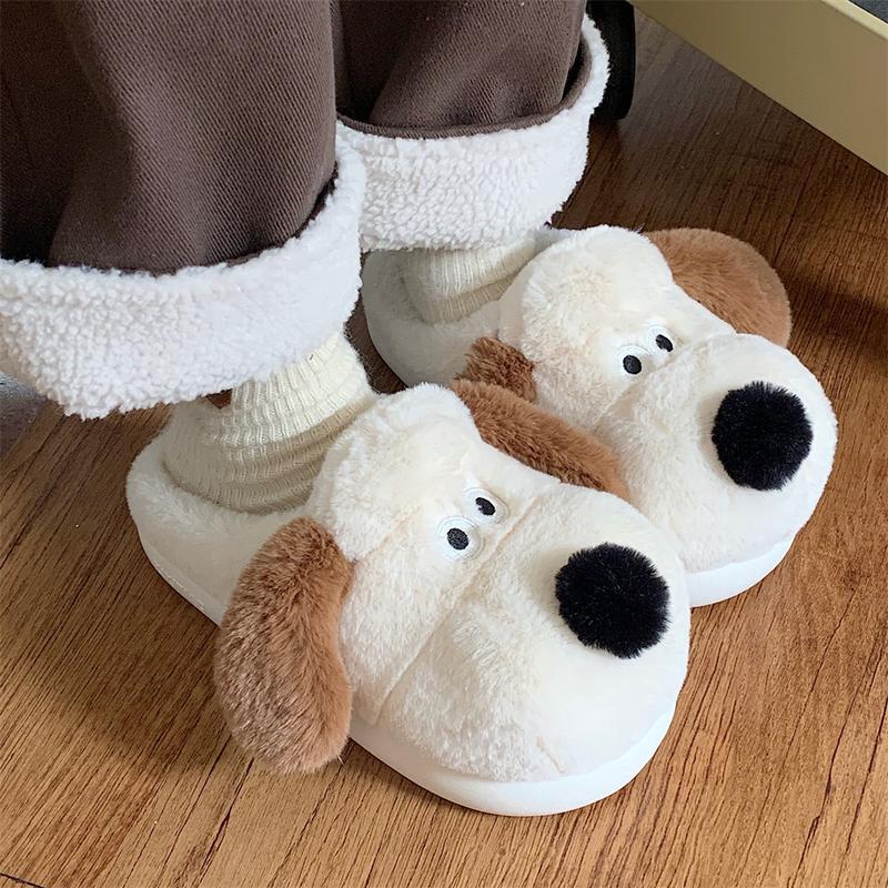 Women's Winter Home Cotton Slippers Anti Slip Thick Soled Couples Cute Cartoon Plush Warm Indoor Slippers Plush Cotton Unisex Shoes Footwear