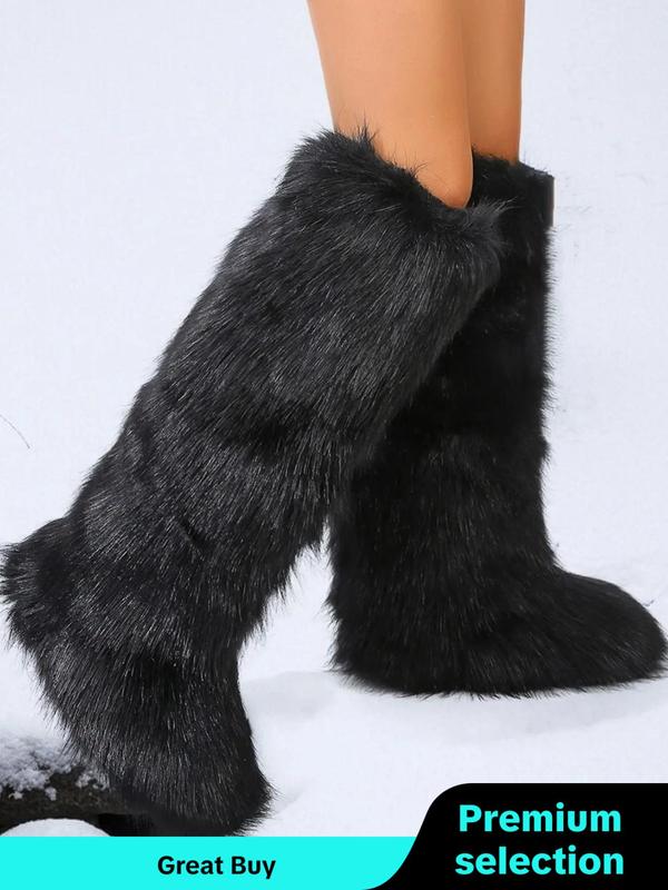 Fashionable Long Tube Snow Boots for Women, New Trend All-match Plain Plush Knee Boots, Y2k Style Fashion Snow Boots for Women