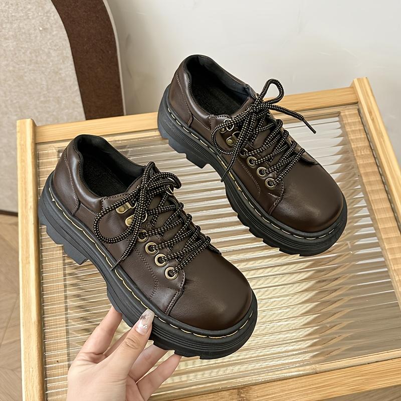 A Pair of Vintage-Style All-Season Platform Shoes, Suitable for Women, Casual Lace up Oxford Shoes, Made of Artificial Material Upper, Cloth Lining and Insole, Pu Sole-Multi-Functional Retro University Style Shoes