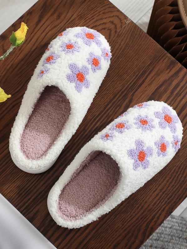 Women's Floral Pattern Slippers, 2024 New Style Casual Soft Comfortable Home Slippers, Warm Slippers for Indoor & Outdoor Use for Fall & Winter