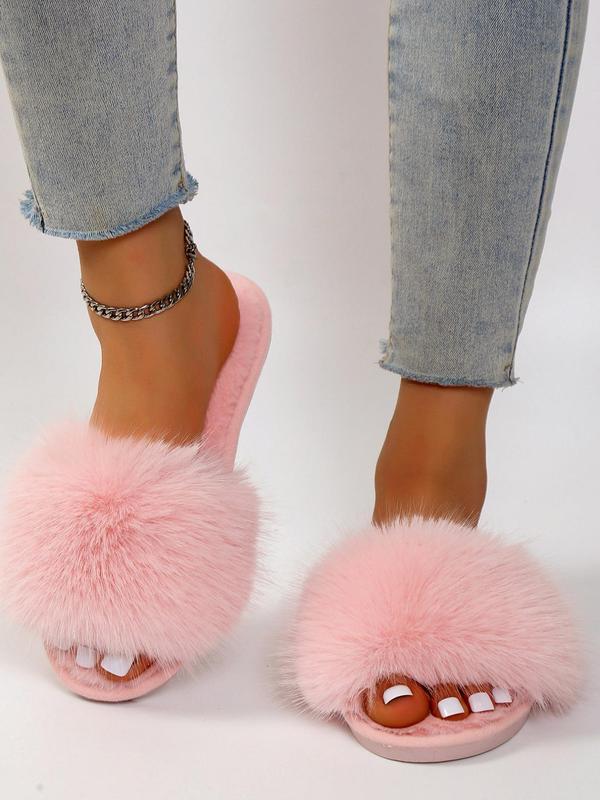 Women's Fashionable Fluffy Slippers for Women, Casual Comfortable Home Sandals for Fall & Winter, Fluffy Winter House Shoes for Indoor and Outdoor