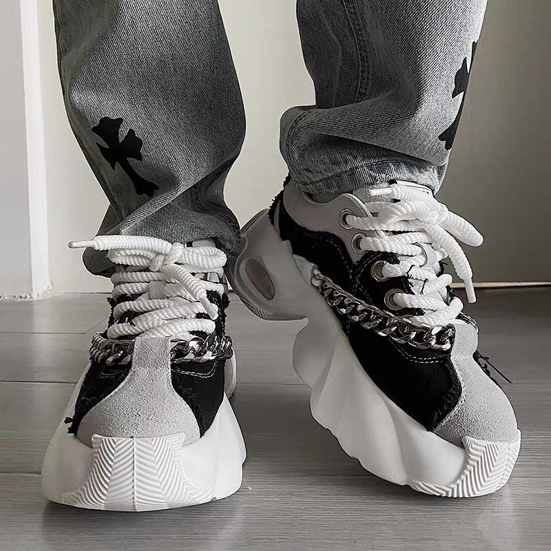 Trendy Men's Shoes New All-Match Platform White Shoes Rivet Chain Shoes Increased by Casual Daddy Shoes