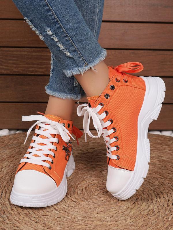 Women's Fashionable Zipper Decor Lace-up Canvas Sneakers, Casual Comfortable Breathable Mid Top Platform  Shoes, All Match Round Toe Shoes for Daily Wear