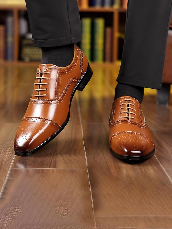 Men's Business Solid Color Brogue Dress Shoes, Fashionable Pointed Toe Shoes for Work Office, Male All-match Shoes for Daily Wear