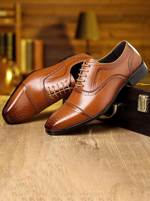 Men's Business Solid Color Brogue Dress Shoes, Fashionable Pointed Toe Shoes for Work Office, Male All-match Shoes for Daily Wear