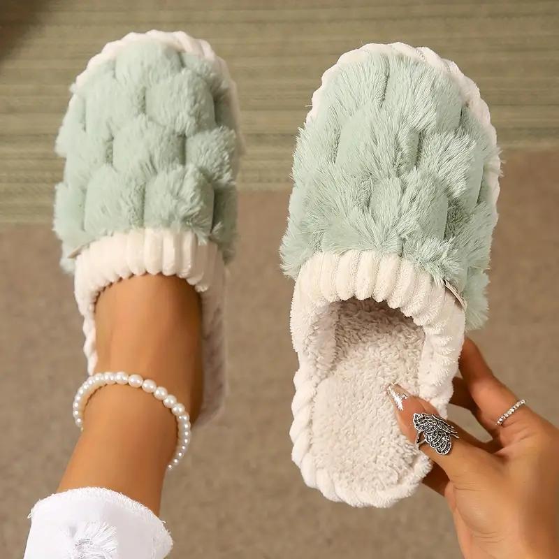 Female simple plaid plush slippers, casual soft and comfortable home slippers, Plaid slippers Shoe