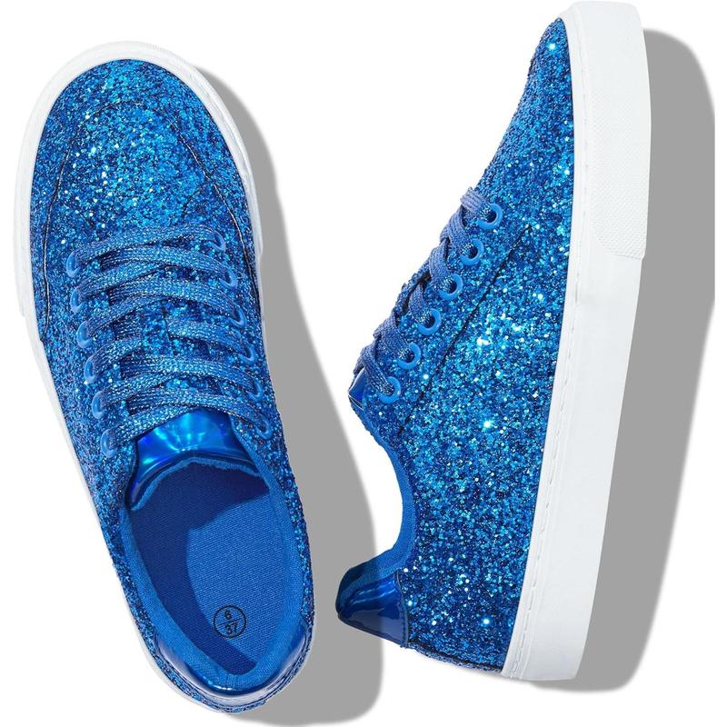 Glitter sparkly fashion sneakers shoes shiny casual shoes bling sequin concert low cut lace up shoes