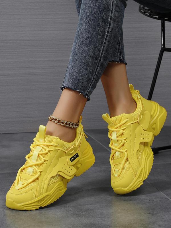 Women's Fashionable Solid Lace Up Sports Gym Sneakers, Casual Comfortable Sports Gym Shoes for Daily Wear, Female All-match Round Toe Sports Shoes for Daily Wear