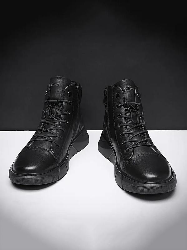 Men's Fashion Solid Lace up Ankle Boots, Summer Vacation Casual Outdoor Trendy Matching Boots, Male All-match Classic Round Toe Winter Shoes for Daily Wear