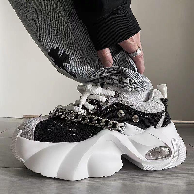 Trendy Men's Shoes New All-Match Platform White Shoes Rivet Chain Shoes Increased by Casual Daddy Shoes