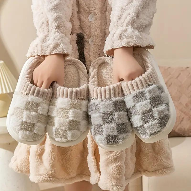 Outdoor Indoor Women Mens Plush Slippers for Women Men Plaid Cuff Slip On Warm Fuzzy Fleece Cute Plush Slipper House Shoes Cozy Memory Foam Checkered Home Shoes Non-Slip Christmas GiftsThanksgiving Gifts christmas 2024 ornament