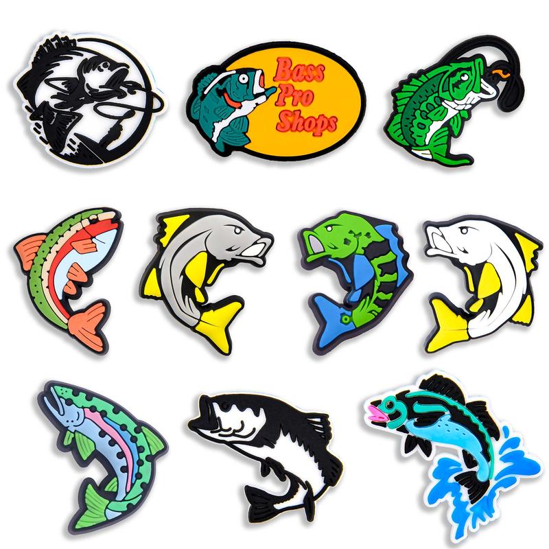 Fishing Croc Charms 10PCS VC Clog Pins Accessories Party Favors Birthday Gifts Holidays Decoration for Boys Women Girls