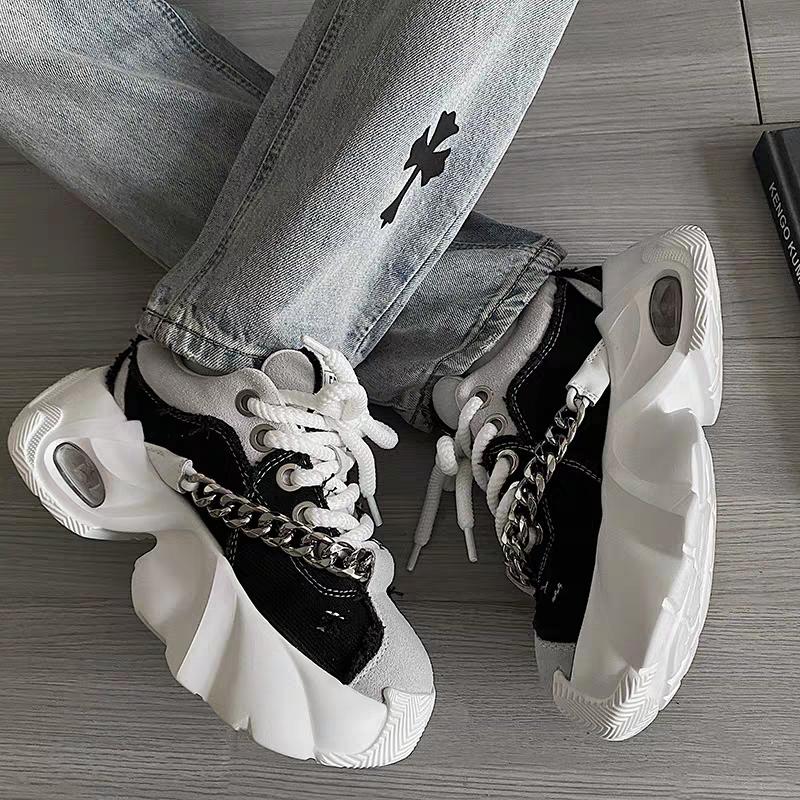 Trendy Men's Shoes New All-Match Platform White Shoes Rivet Chain Shoes Increased by Casual Daddy Shoes