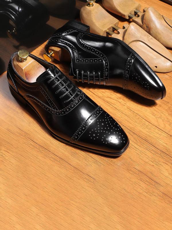 Men's Business Solid Color Brogue Dress Shoes, Fashionable Pointed Toe Shoes for Work Office, Male All-match Shoes for Daily Wear