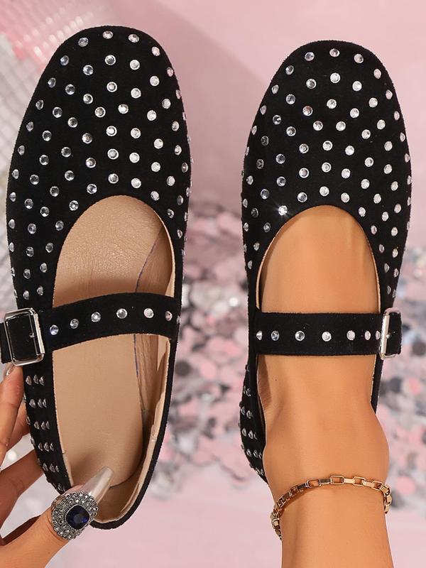 Women's Fashionable Rhinestone Decorated Flats, Casual Comfortable Round Toe Flat Shoes for Daily Wear, Lightweight Breathable Shoes for All Seasons, for Fall Outfits Fall Freshness