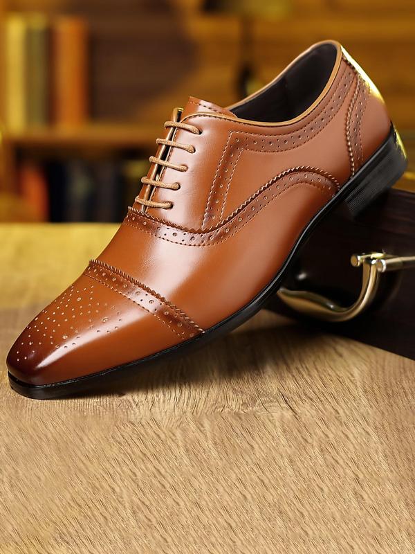 Men's Business Solid Color Brogue Dress Shoes, Fashionable Pointed Toe Shoes for Work Office, Male All-match Shoes for Daily Wear