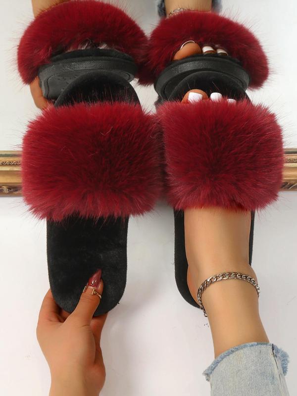 Women's Fashionable Fluffy Slippers for Women, Casual Comfortable Home Sandals for Fall & Winter, Fluffy Winter House Shoes for Indoor and Outdoor