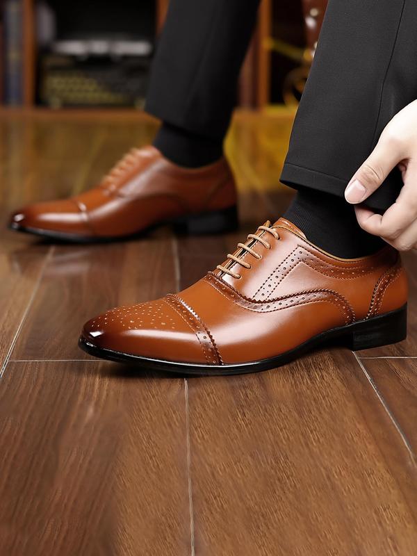 Men's Business Solid Color Brogue Dress Shoes, Fashionable Pointed Toe Shoes for Work Office, Male All-match Shoes for Daily Wear