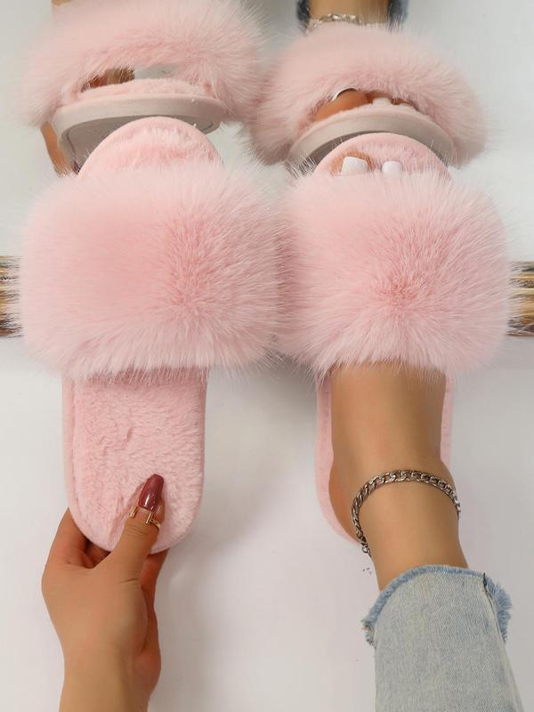 Women's Fashionable Fluffy Slippers for Women, Casual Comfortable Home Sandals for Fall & Winter, Fluffy Winter House Shoes for Indoor and Outdoor