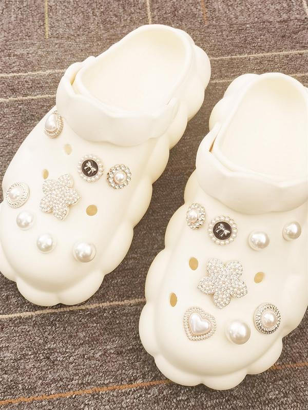 Faux Pearl & Rhinestone Decorated Shoe Charms, Elegant Flower & Heart Design Shoe Decoration Charms, Fashionable Shoes Decoration for Women & Girls