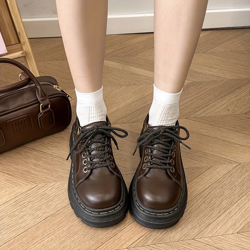 A Pair of Vintage-Style All-Season Platform Shoes, Suitable for Women, Casual Lace up Oxford Shoes, Made of Artificial Material Upper, Cloth Lining and Insole, Pu Sole-Multi-Functional Retro University Style Shoes