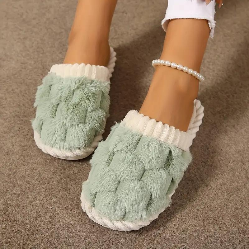 Female simple plaid plush slippers, casual soft and comfortable home slippers, Plaid slippers Shoe