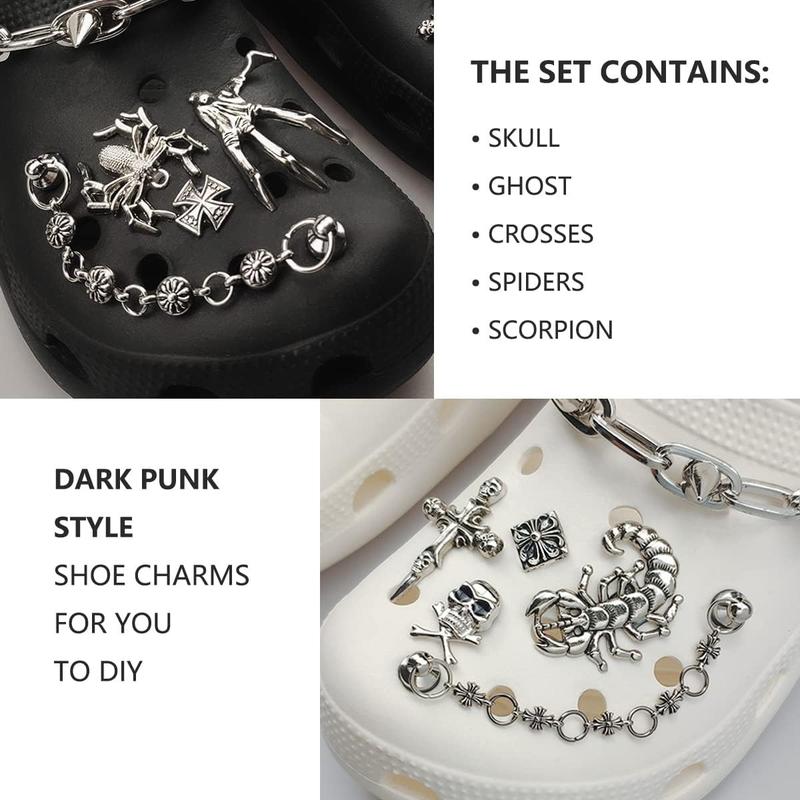 Goth Shoe Charms Goth Emo Accessories Punk Rivets Shoe Charms Y2K Shoe Charms for Woman and Man DIY Clog Sandals Chains for Shoe Decoratio