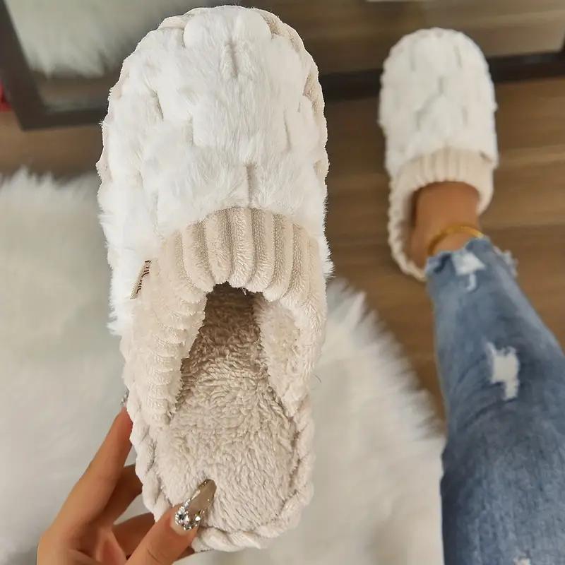 Female simple plaid plush slippers, casual soft and comfortable home slippers, Plaid slippers Shoe