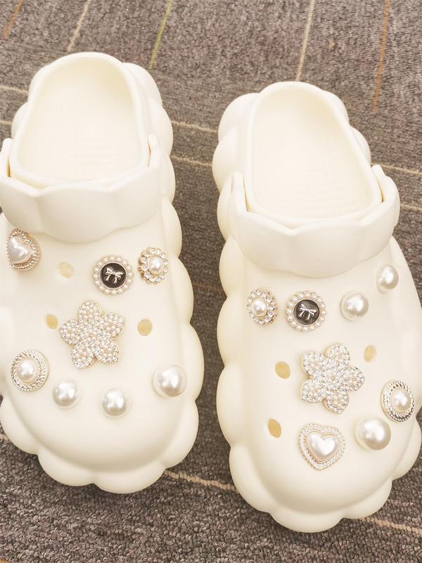 Faux Pearl & Rhinestone Decorated Shoe Charms, Elegant Flower & Heart Design Shoe Decoration Charms, Fashionable Shoes Decoration for Women & Girls