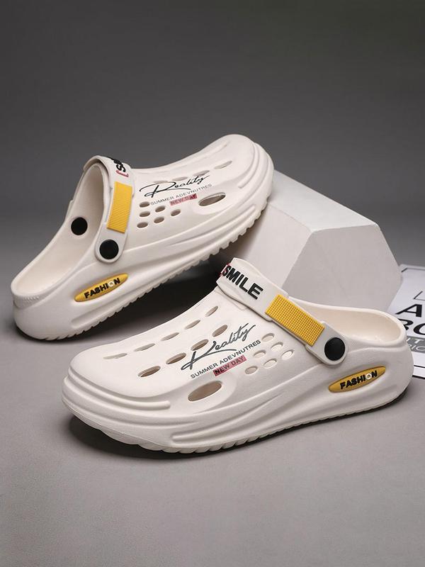 Summer Letter Design Hollow Out Clogs, Casual Comfortable Breathable Soft Eva Walking Shoes, Boy Outdoor Indoor Non-slip Lightweight Quick-drying Beach Walking Shoes