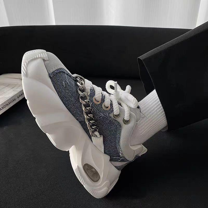 Trendy Men's Shoes New All-Match Platform White Shoes Rivet Chain Shoes Increased by Casual Daddy Shoes