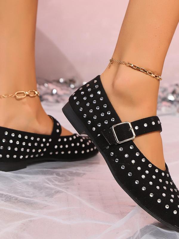 Women's Fashionable Rhinestone Decorated Flats, Casual Comfortable Round Toe Flat Shoes for Daily Wear, Lightweight Breathable Shoes for All Seasons, for Fall Outfits Fall Freshness