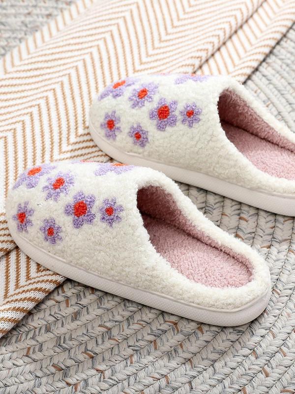 Women's Floral Pattern Slippers, 2024 New Style Casual Soft Comfortable Home Slippers, Warm Slippers for Indoor & Outdoor Use for Fall & Winter