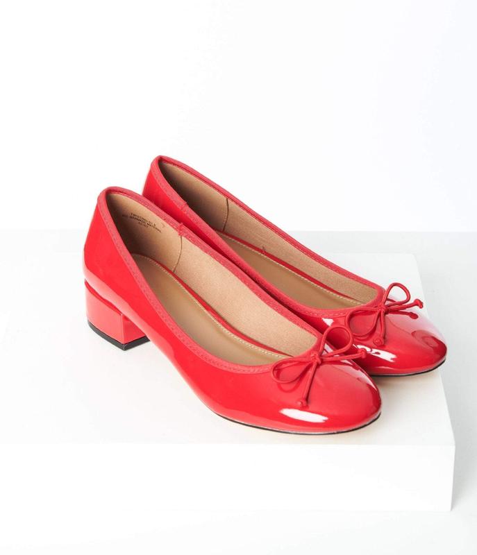 Red Patent Leatherette Ballet Kitten Heels