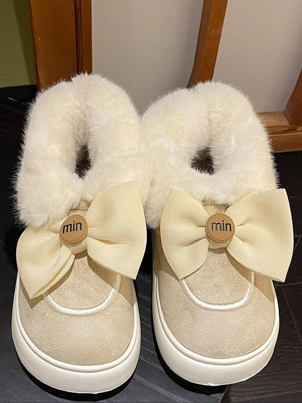 Women's Cute Bowknot Design Plush Slippers, Casual Soft Comfortable Home Slippers, Warm Slippers for Indoor & Outdoor Use for All Seasons