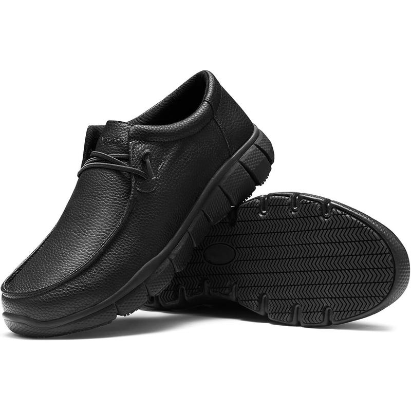 Leather Non Slip Shoes for Men, Slip On Waterproof Work Shoes, Comfortable Slip Resistant Work Loafers, Lightweight Breathable Mens Food Service Chef Shoes Work Sneakers, for Kitchen Restaurant