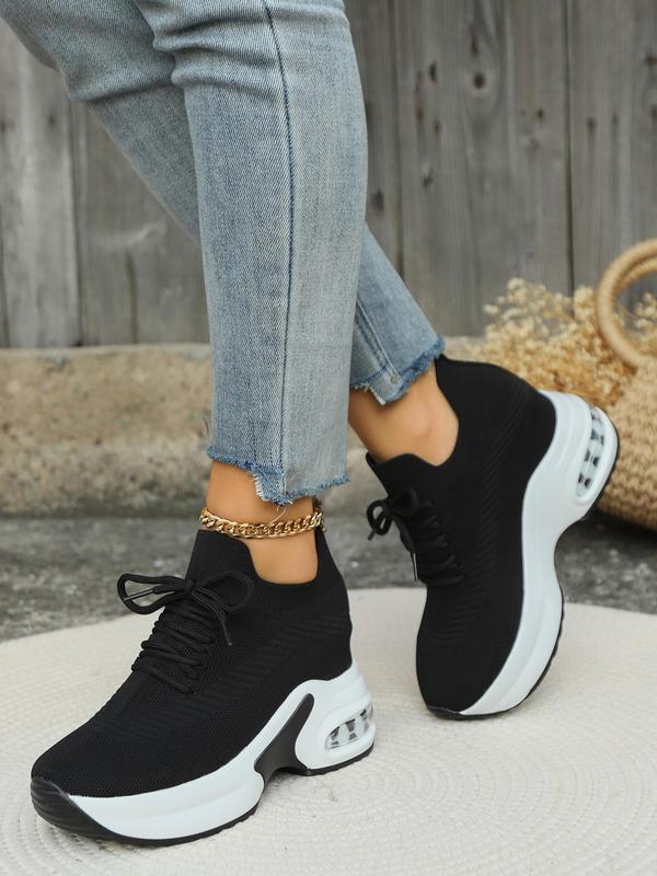 Women's Fashionable Lace Up Platform Sneakers, Casual Comfortable Breathable Sports Running Shoes, All-match Round Toe Chunky Sneakers for Daily Wear