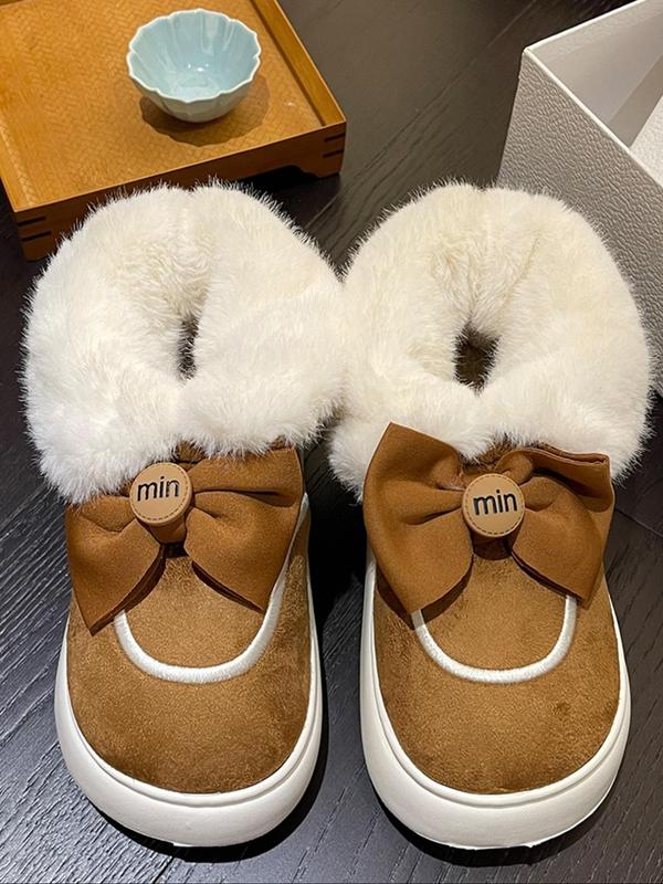 Women's Cute Bowknot Design Plush Slippers, Casual Soft Comfortable Home Slippers, Warm Slippers for Indoor & Outdoor Use for All Seasons