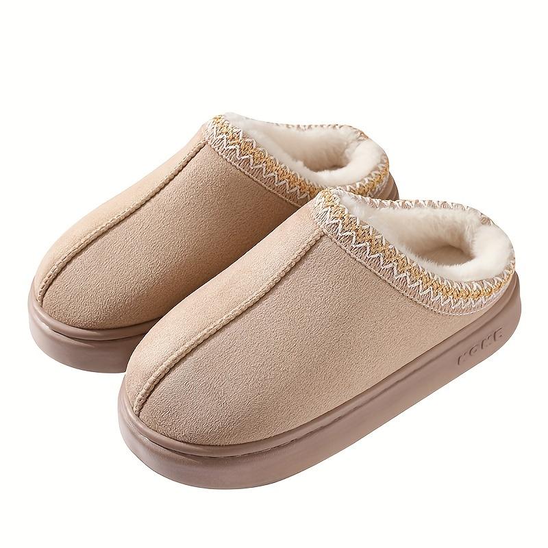 Men's Fashion Slippers, Male and Female Couples Indoor Outdoor Thermal Cotton Slippers, Simple Style, Bottomless, Wool Plush Fabric, Fabric Lining, Rubber Sole, round Toe, Suitable for Four Seasons