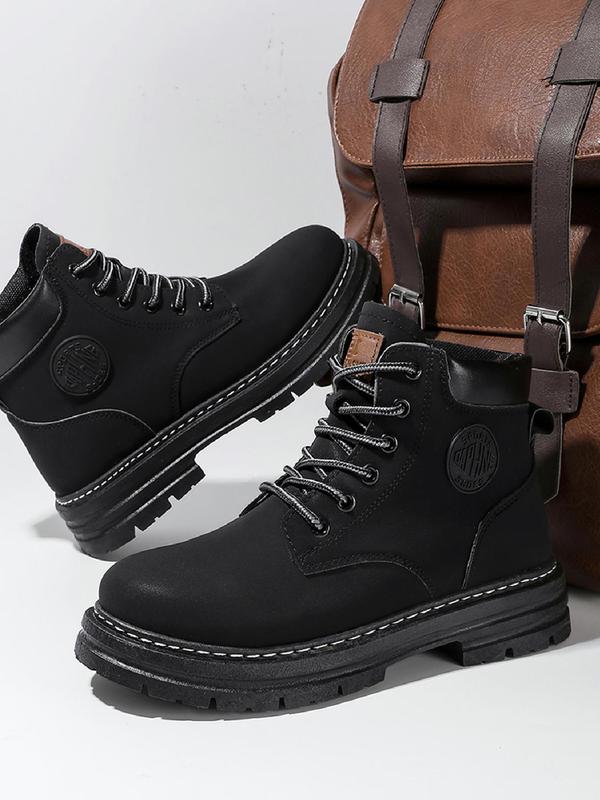 Men's 1 Pair Fashionable Casual Round Toe Lace up Front Ankle Boots, Simple Design Solid Color Workwear Boots for Daily Wear, Trendy All-match Boots